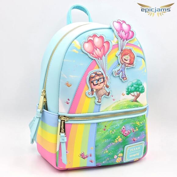 Loungefly Disney Pixar Up Carl & Ellie Rainbow Mini Backpack Bag & Wallet Set - Picture 3 of 11